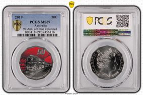 2019 50C 90 Ann. of Ghan Colorized MS69