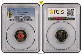 2018-C $2 Armistice Centenary Colorized MS68
