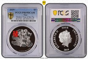 2019 $2 Mickey-Year of the Pig PR69DCAM