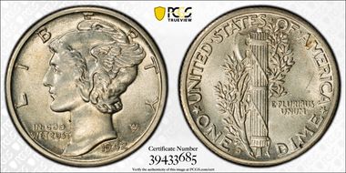 1942/1-D 10C Overdate, FS-101 AU58FB