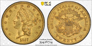 1857 $20 AU53