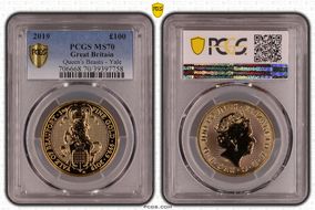 2019 £100 Queen's Beasts - Yale Au MS70