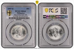 1947-S 50C Douglas MacArthur KM-184  Ag MS64