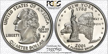 2001-S 25C New York Silver PR70DCAM