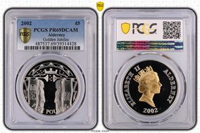 2002 £5 Golden Jubilee Ag Trumpets PR69DCAM