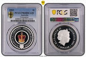 2003-P $1 Coronation Colorized PR68DCAM