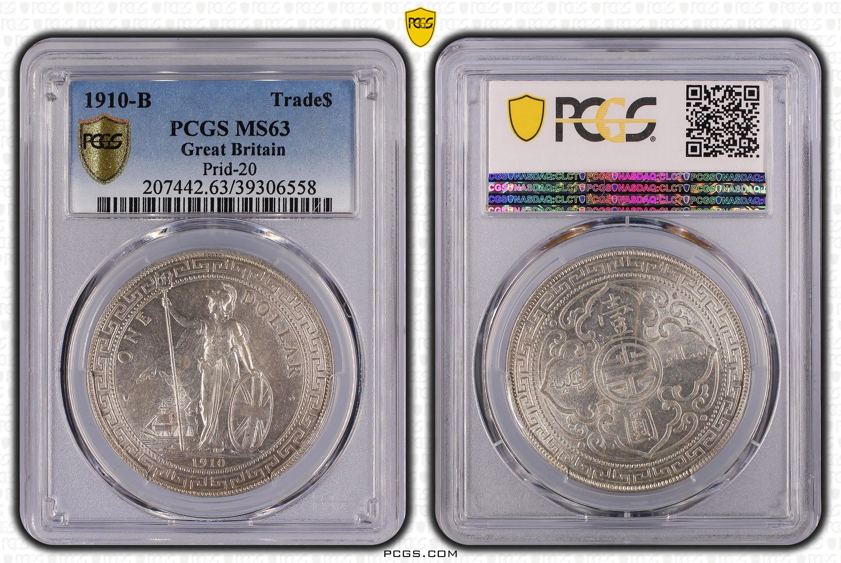 PCGS 钱币信息| 认证编号#39306558 - 1910-B Great Britain Trade$