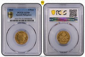 1863 4 Peso KM-144 AU55