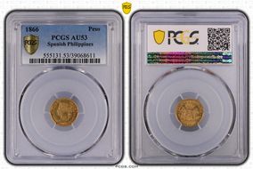 1866 Peso KM-142  Au AU53