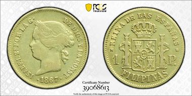 1867 Peso KM-142 Au AU50