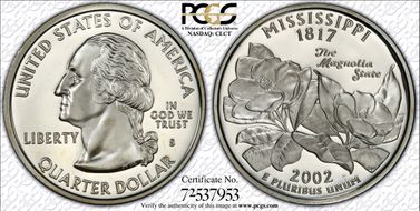 2002-S 25C Mississippi Silver PR70DCAM