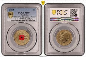 2015 $1 WWI War Heroes-Red Poppy Colorized MS66