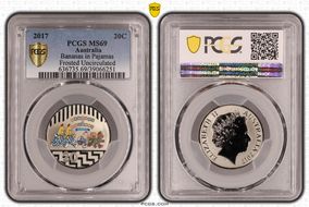 2017 20C Bananas in Pyjamas Colorized Frosted Uncirculated MS69