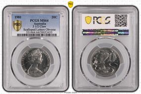 1981 20C 3 1/2 Claw Scalloped Letters Obverse MS64