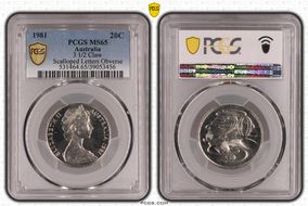 1981 20C 3 1/2 Claw Scalloped Letters Obverse MS65