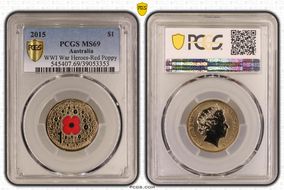 2015 $1 WWI War Heroes-Red Poppy Colorized MS69