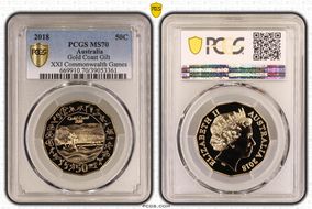 2018 50C Gold Coast Gilt XXI Commonwealth Games MS70