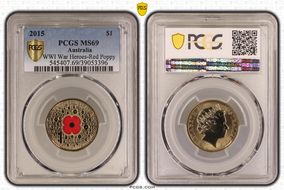 2015 $1 WWI War Heroes-Red Poppy Colorized MS69