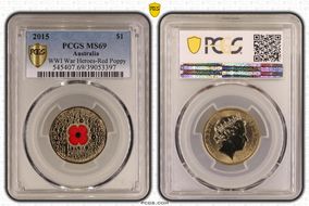 2015 $1 WWI War Heroes-Red Poppy Colorized MS69