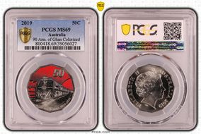 2019 50C 90 Ann. of Ghan Colorized MS69