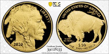 2020-W $50 American Buffalo .9999 Fine Gold First Strike PR70DCAM