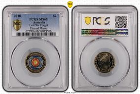 2018 $2 Lest We Forget Eternal Flame Colorized MS68