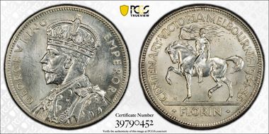1934-35 Florin Centennial KM-33  Ag MS66
