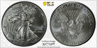 2020-(P) $1 Silver Eagle - Emergency Issue Struck at Philadelphia FDI Cleveland Wreath Sig MS70