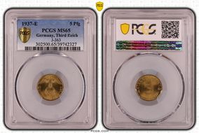 1937-E 5 Pfg J-363 MS65