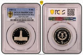 1987-A 5 Mk Red City Hall PR69DCAM