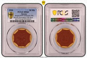 1920 20 Mk Jaeger-N59 Scheuch-70b Gilt-Brown Porcelain MS66