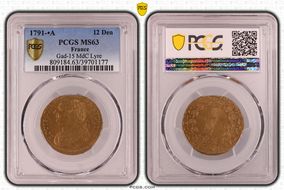 1791-•A 12 Den Gad-15 AE Lyre MS63BN