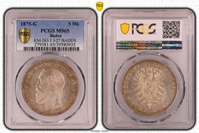 1875-G 5 Mk KM-263.1 J-27 BADEN MS65