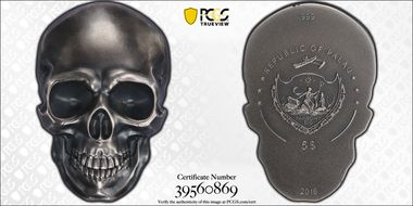 2016 $5 Skull Antique Finish PR69