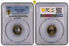 2020 $2 75th Ann End of WWII Colorized MS68