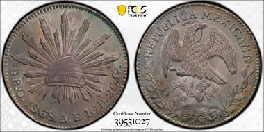 1868-O AE 8 R Oa16 Ornate 6 MS62
