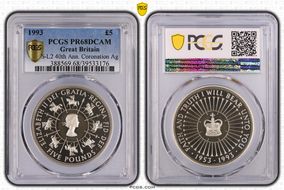 1993 £5 S-L2 40th Ann. Coronation Ag PR68DCAM