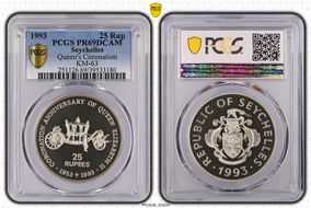 1993 25 Rup Queen's Coronation KM-63 PR69DCAM