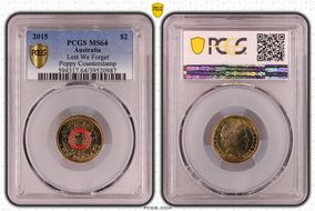 2015 $2 Lest We Forget Colorized Poppy Counterstamp MS64