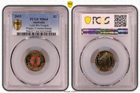 2015 $2 Lest We Forget Colorized Poppy Counterstamp MS64