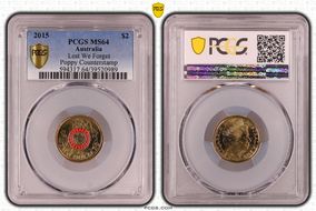 2015 $2 Lest We Forget Colorized Poppy Counterstamp MS64