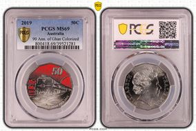 2019 50C 90 Ann. of Ghan Colorized MS69