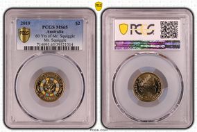 2019 $2 60 Yrs of Mr. Squiggle Mr. Squiggle Colorized MS65