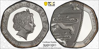 2008 20p S-G4 Royal Arms Section Ag PR69DCAM