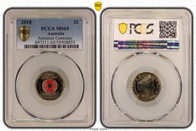 2018 $2 Armistice Centenary Colorized MS65