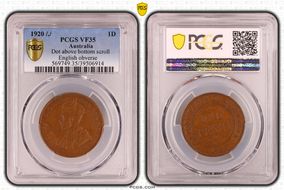 1920 /./  1D Dot above bottom scroll English obverse VF35BN