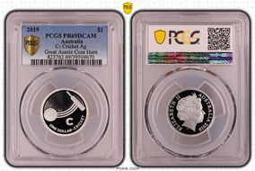 2019 $1 C- Cricket Ag Great Aussie Coin Hunt PR69DCAM