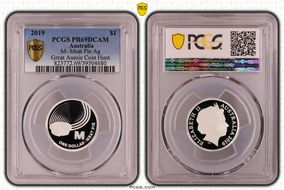 2019 $1 M- Meat Pie Ag Great Aussie Coin Hunt PR69DCAM