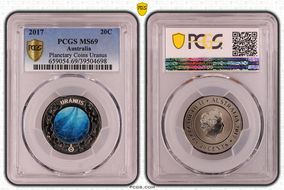 2017 20C Planetary Coins Uranus Colorized MS69