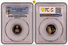 2018 $2 30th Anniv of The $2 coin 50th Anniv of Decimal Currency PR70DCAM